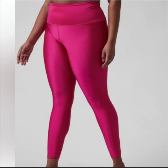 Athleta Elation Shine Tight Leggings Bright Pink Metallic Barbie Cosplay Size L - Picture 7 of 7